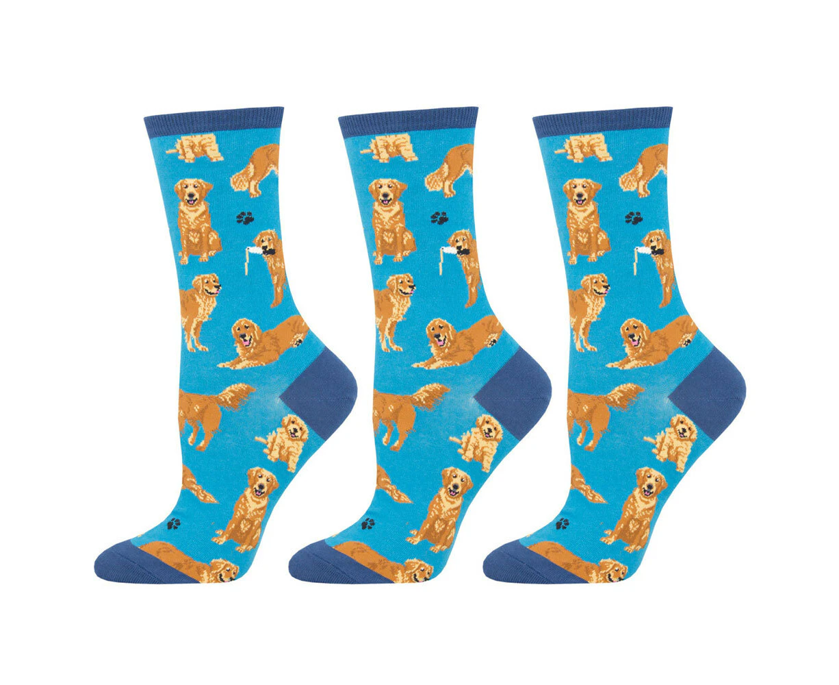 3x Socksmith Ladies Novelty FashionTrendy Socks Golden Retriever Blue One Size