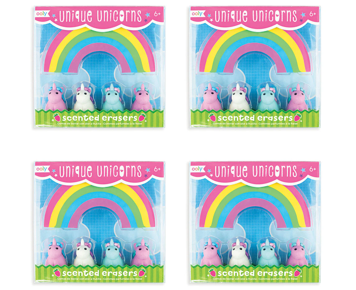 4x 5pc Ooly Scented Unique Unicorns/Rainbow Eraser Art Stationery Set Kids 6y+