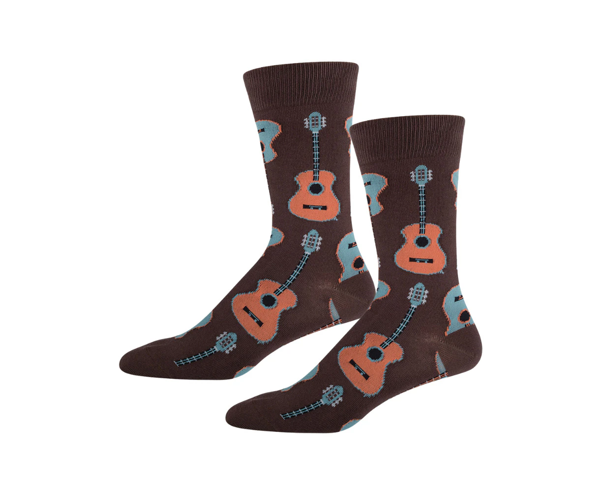 2x Socksmith Mens Novelty Casual Trendy Comfort Socks Guitars Brown One Size