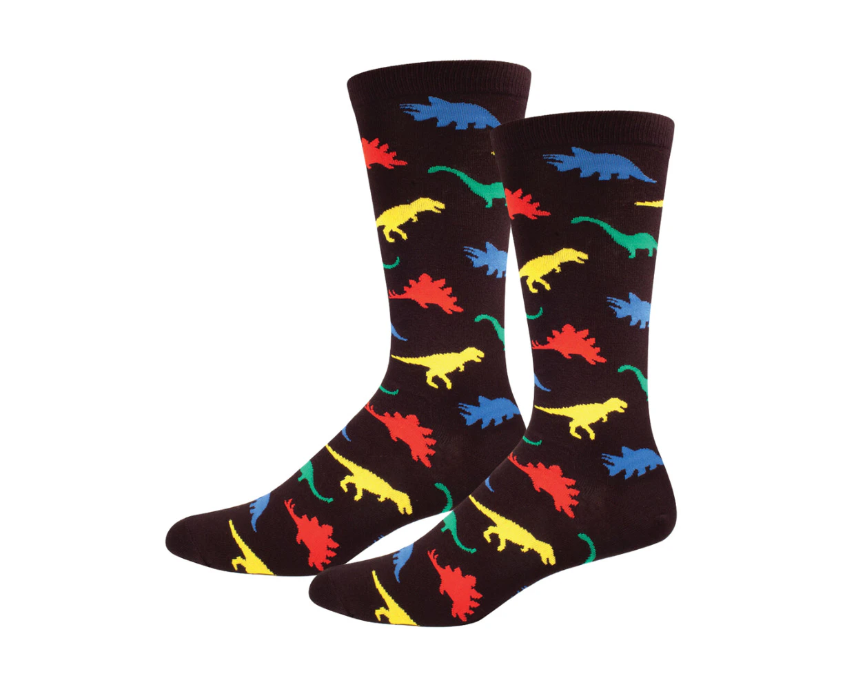 2x Socksmith Mens Novelty Casual Trendy Comfort Socks Dinosaur Black One Size