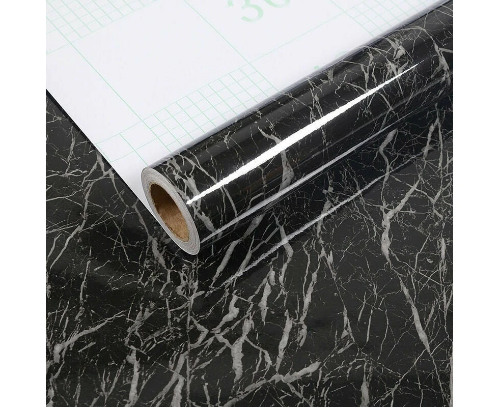 Black Marble Adhesive Wallpaper Roll Decorative Black Adhesive Paper Worktop Adhesive Marble Film for Furniture Kitchen Door 60cm x 500cm