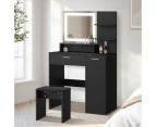 Oikiture Dressing Table Stool Set Makeup Mirror LED Light Large Cabinet Black