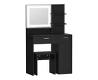 Oikiture Dressing Table Stool Set Makeup Mirror LED Light Large Cabinet Black