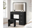 Oikiture Dressing Table Stool Set Large Makeup Mirror LED Light Vanity Black