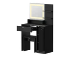 Oikiture Dressing Table Stool Set Makeup Mirror LED Light Large Cabinet Black