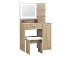 Oikiture Dressing Table Stool Set Makeup Mirror LED Light Large Cabinet Natural