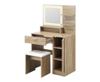 Oikiture Dressing Table Stool Set Makeup Mirror LED Light Large Cabinet Natural