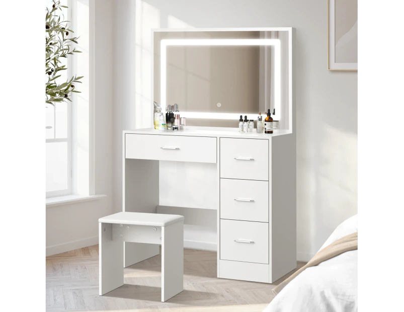 Oikiture Dressing Table Stool Set Large Makeup Mirror LED Light Vanity White