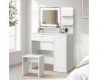 Oikiture Dressing Table Stool Set Makeup Mirror LED Light Large Cabinet White