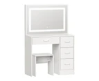 Oikiture Dressing Table Stool Set Large Makeup Mirror LED Light Vanity White