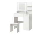 Oikiture Dressing Table Stool Set Makeup Mirror LED Light Large Cabinet White