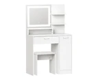 Oikiture Dressing Table Stool Set Makeup Mirror LED Light Large Cabinet White