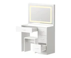 Oikiture Dressing Table Stool Set Large Makeup Mirror LED Light Vanity White