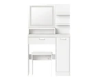 Oikiture Dressing Table Stool Set Makeup Mirror LED Light Large Cabinet White