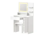 Oikiture Dressing Table Stool Set Makeup Mirror LED Light Large Cabinet White