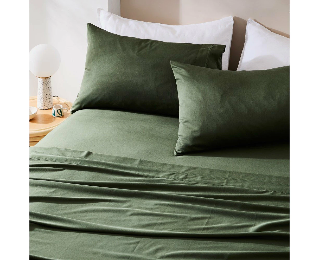 MyHouse Riley Bamboo Cotton Pillowcase Pair - Moss - King