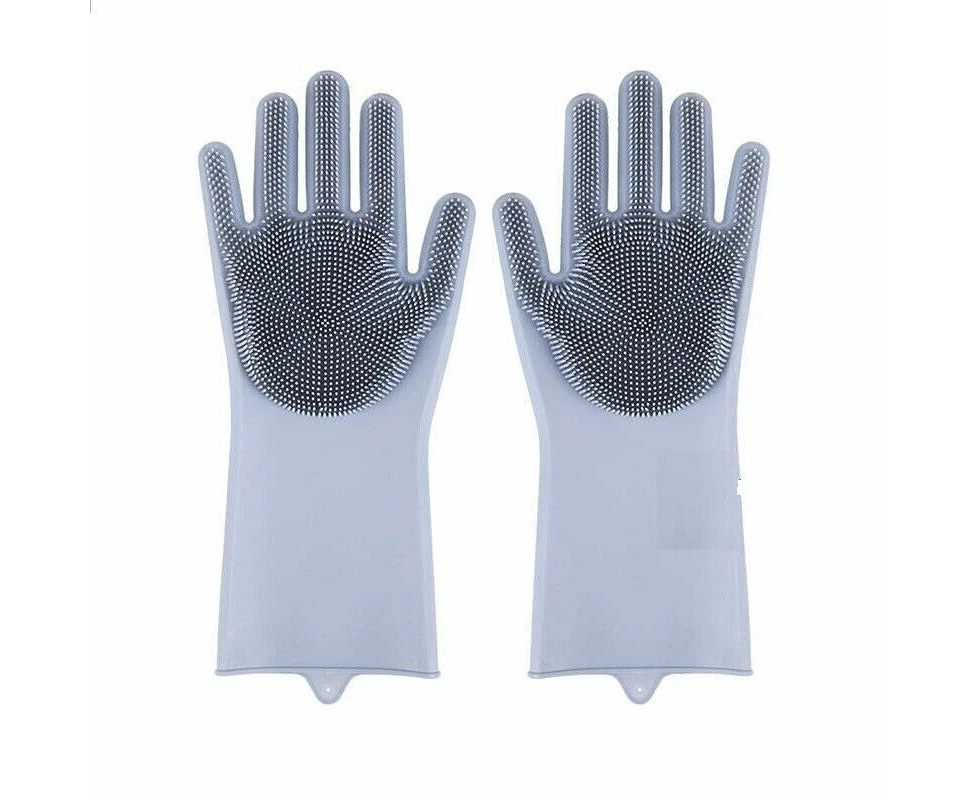 Magic Silicone Rubber Dish Washing Gloves Kitchen Scrubber Cleaning Sponge Grey