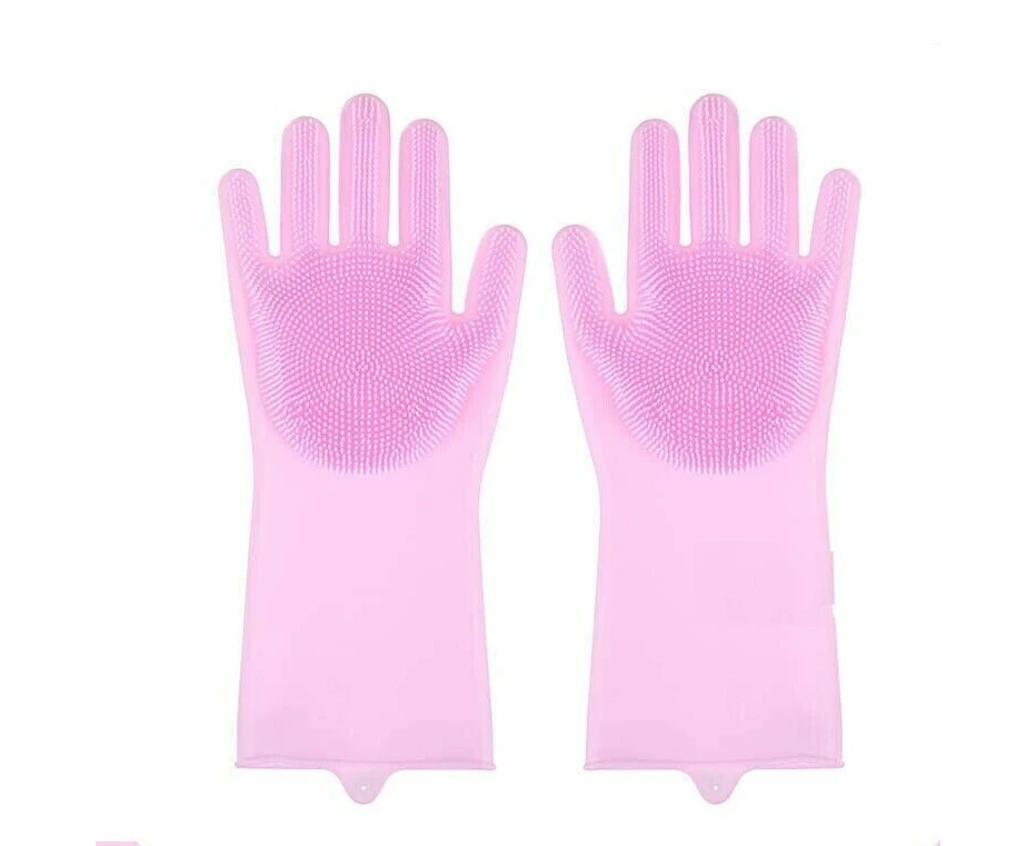 Magic Silicone Rubber Dish Washing Gloves Kitchen Scrubber Cleaning Sponge Pink