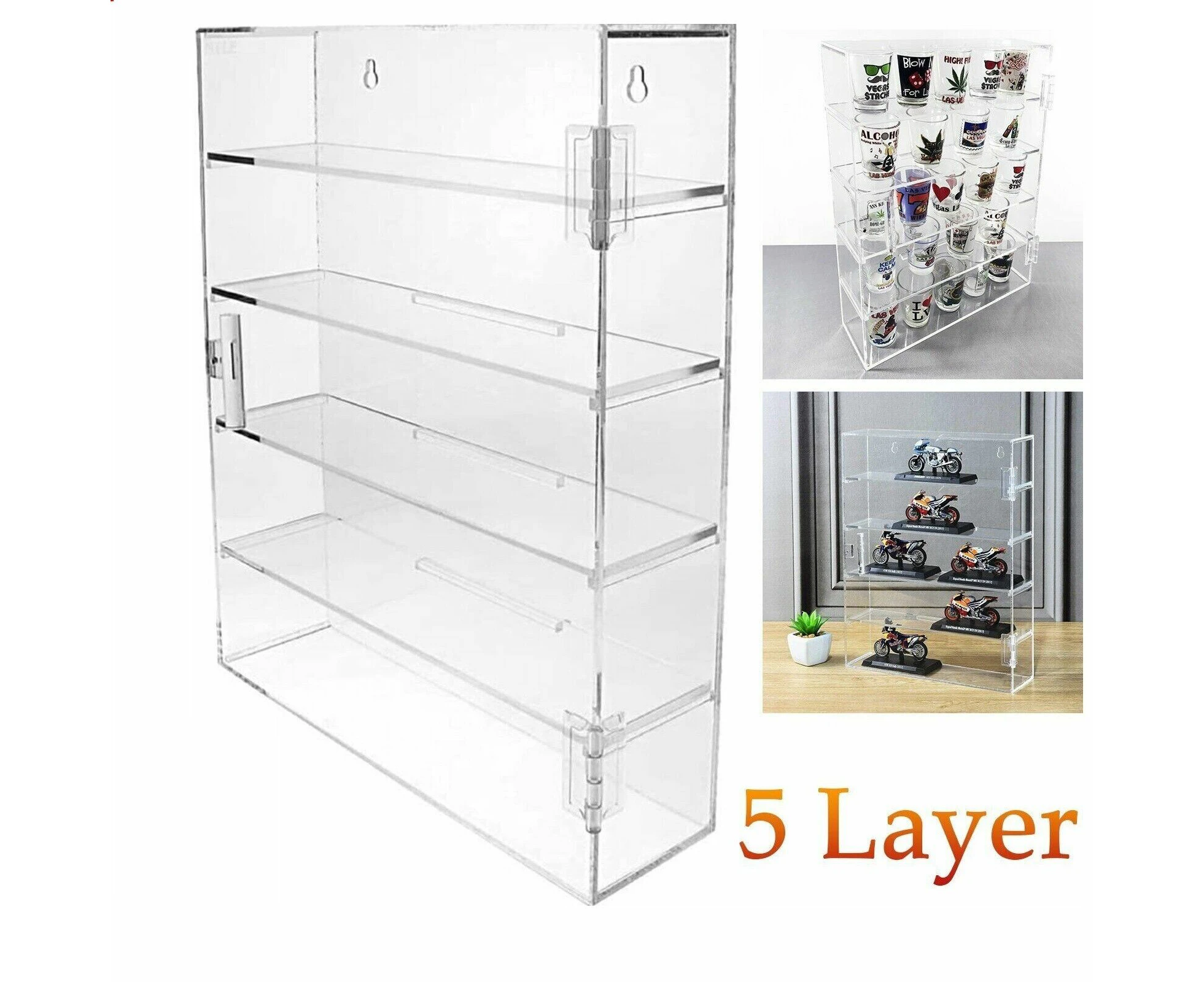 5 Layer Acrylic Display Rack Case Organizer Storage Shot Glass Display Case Box