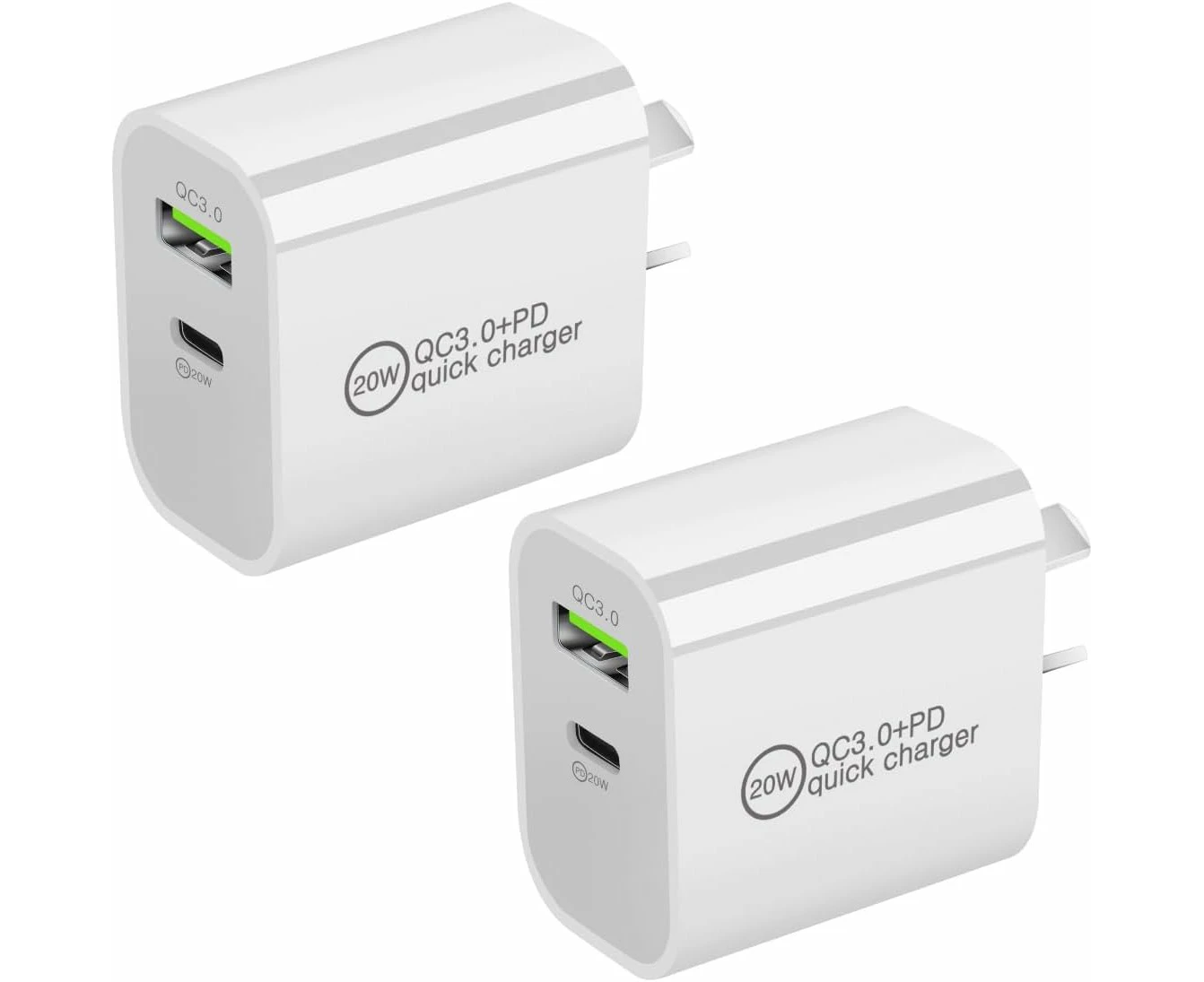 2PCS 20W DUAL USB-C Type C Fast PD Wall Charger USB 3A Adaptor For Android Samsung iPhone iPad