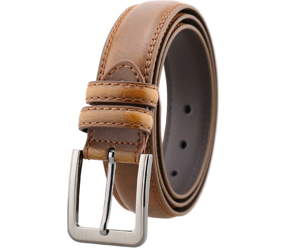 Classic Yellow-Brown Men's Cowhide Belt – Durable, Stylish, and Versatile