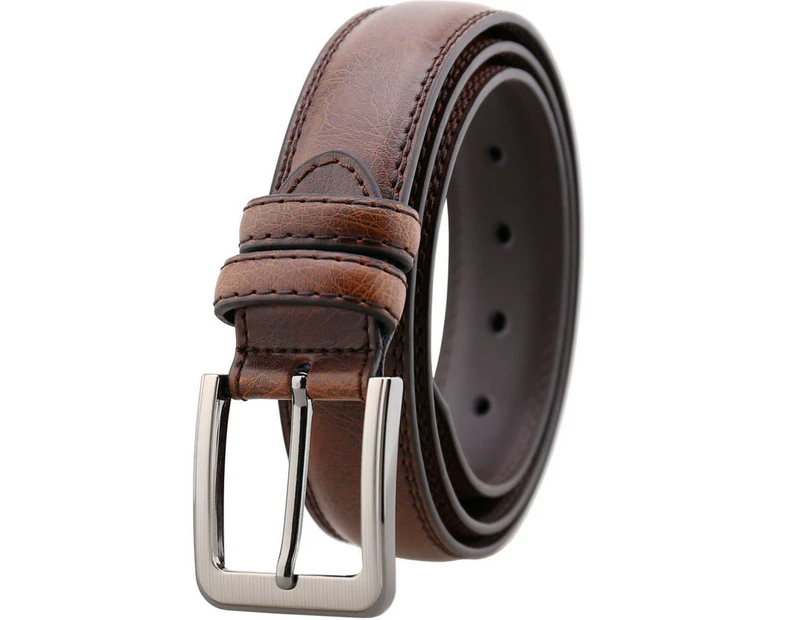 Genuine Leather Brown Men's Belt with Alloy Pin Buckle – Adjustable 110-130cm