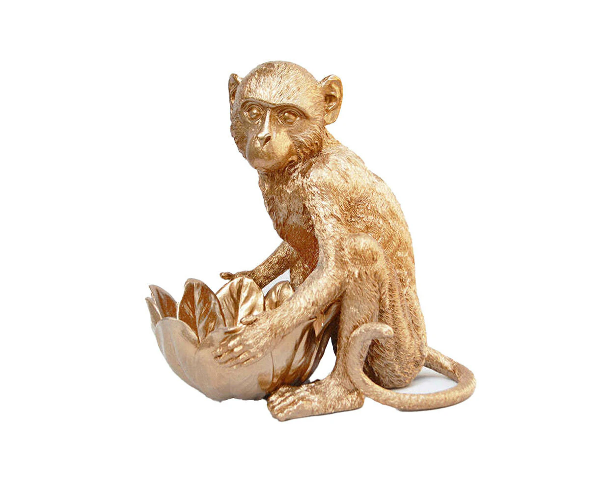 White Moose Resin Monkey Bowl Home/Office/Living Room Ornament Decor Gold