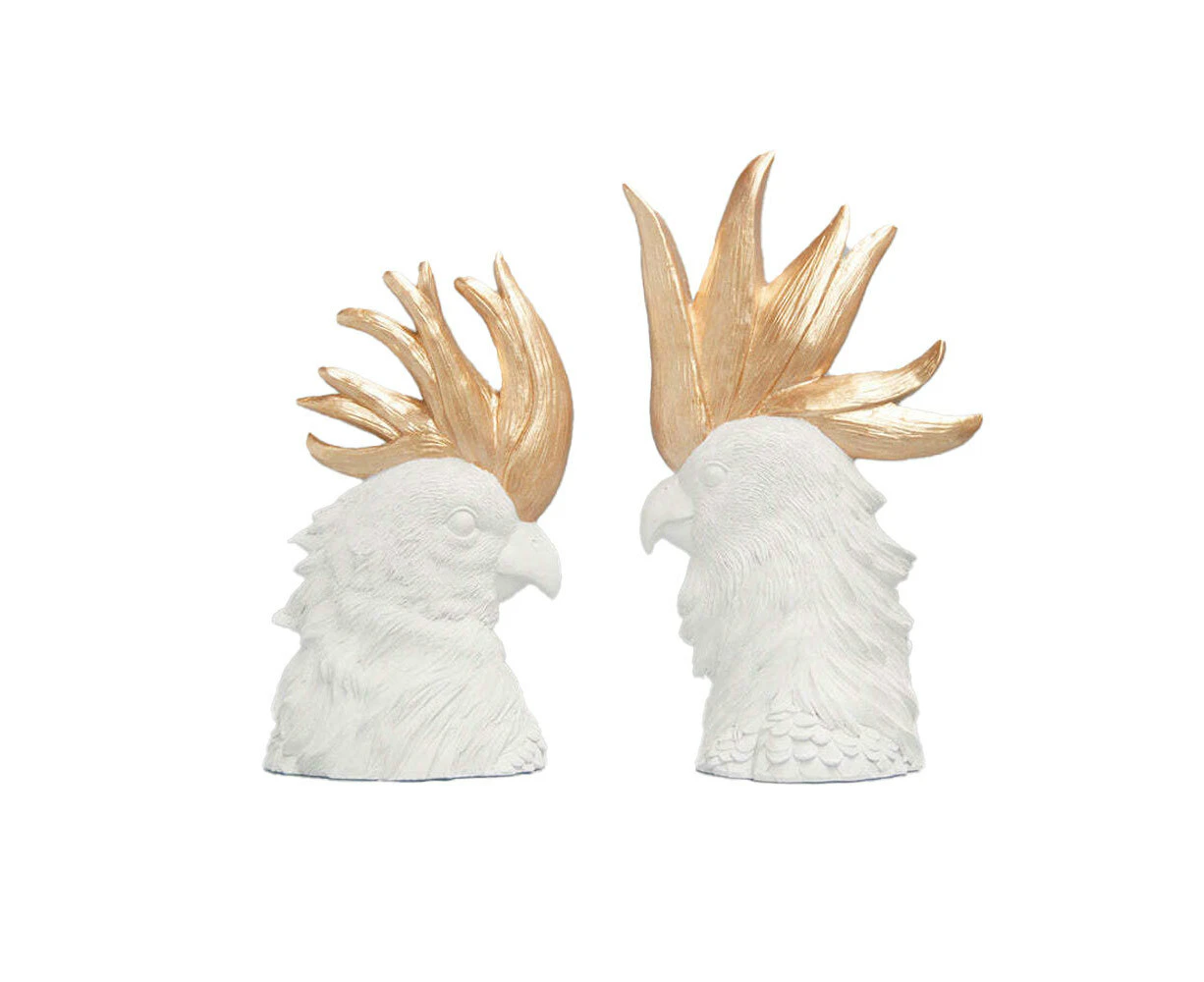 White Moose Resin Crested Cockatoo Home/Office Ornament Decor Set White/Gold