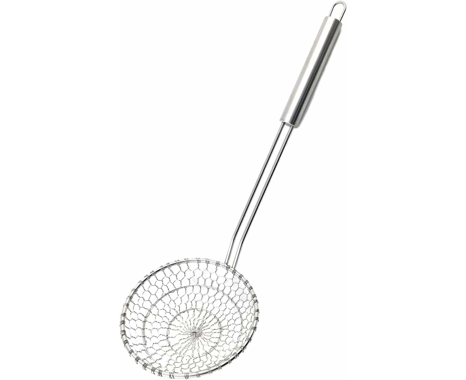 Best Utensils Asian Kitchen Stainless Steel Spider Strainer Professional Wire Skimmer with Spiral Mesh (7-Inch Strainer Basket)