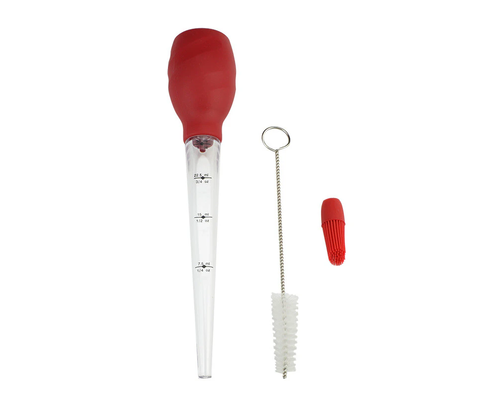 Large Turkey Baster with Cleaning Brush - Premium Baster Tool for Cooking - Easy to Use and Clean - Powerful Bulb Baster Syringe (Red)