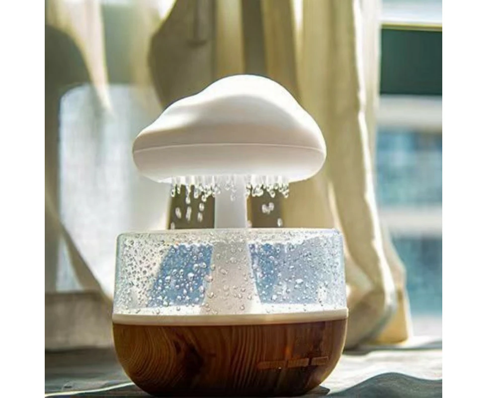 LOYOUTH White Noise Rain Humidifier Humidifier Colorful Mushroom Cloud Raindrop Sleeping Night Light Aromatherapy Machine Cross-Border Wholesale wood