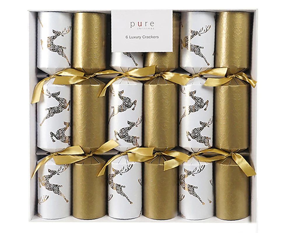 Gold and White Deer XL Christmas Cracker 6pk