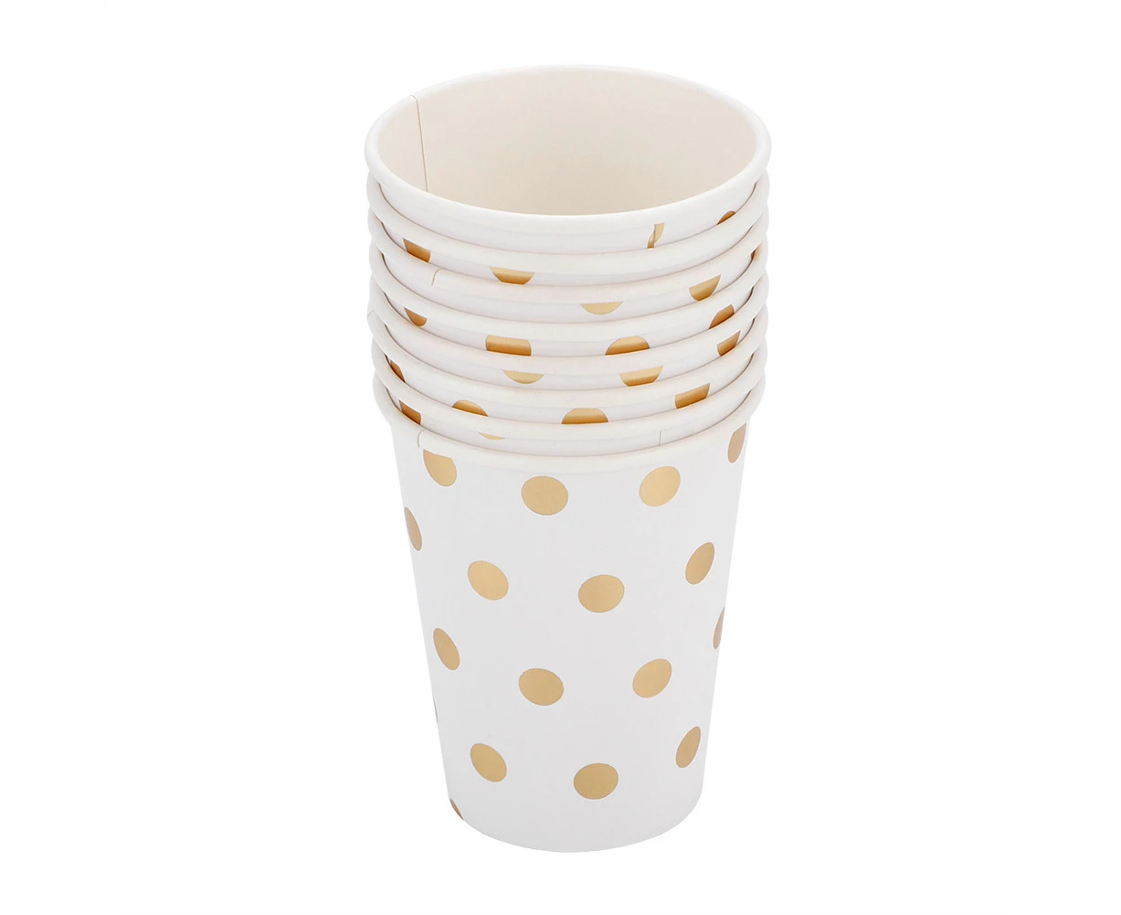 8Pcs 270ml Double Layer Disposable Paper Cups Drinking Cup Birthday Party Decoration Supplies Double Layer Gold Stamping Dot