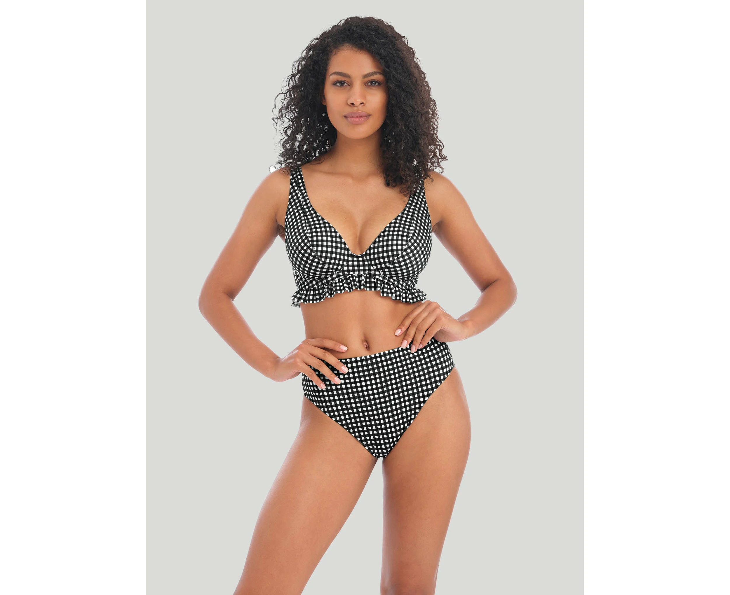 Freya Swimwear: Check In High Apex Bikini Top  Monochrome