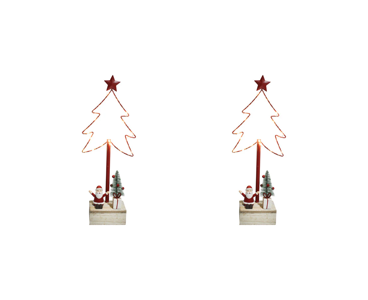 2PK LVD Metal/MDF Santa Tree w/ LED Home/Living Room X-mas Decor 39x14cm Red