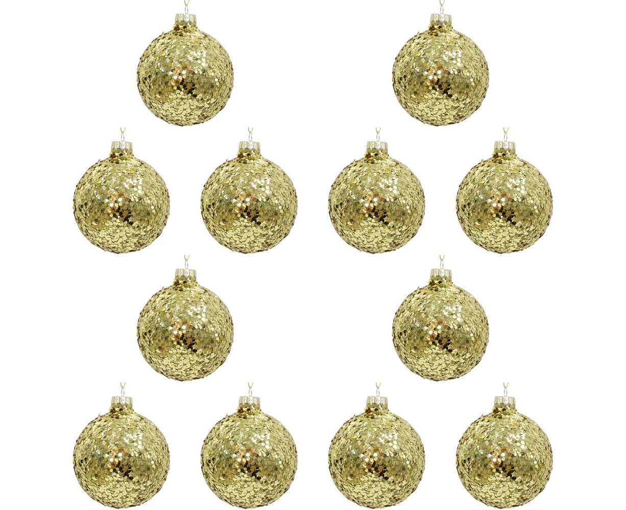 12PK LVD Glass Bauble Home/Office Xmas Ornament Hanging Decor Glitter 8cm Gold