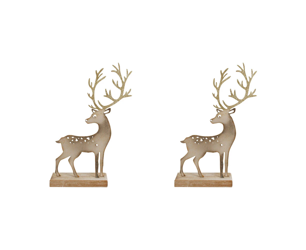 2PK LVD MDF Xmas Reindeer Small Home/Living Room/Tabletop Xmas Decor 17x27cm