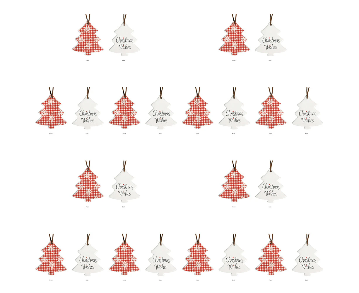 12PK LVD Tree Checkered Home/Office Hanging Christmas Ornament Decor 8x9cm Red