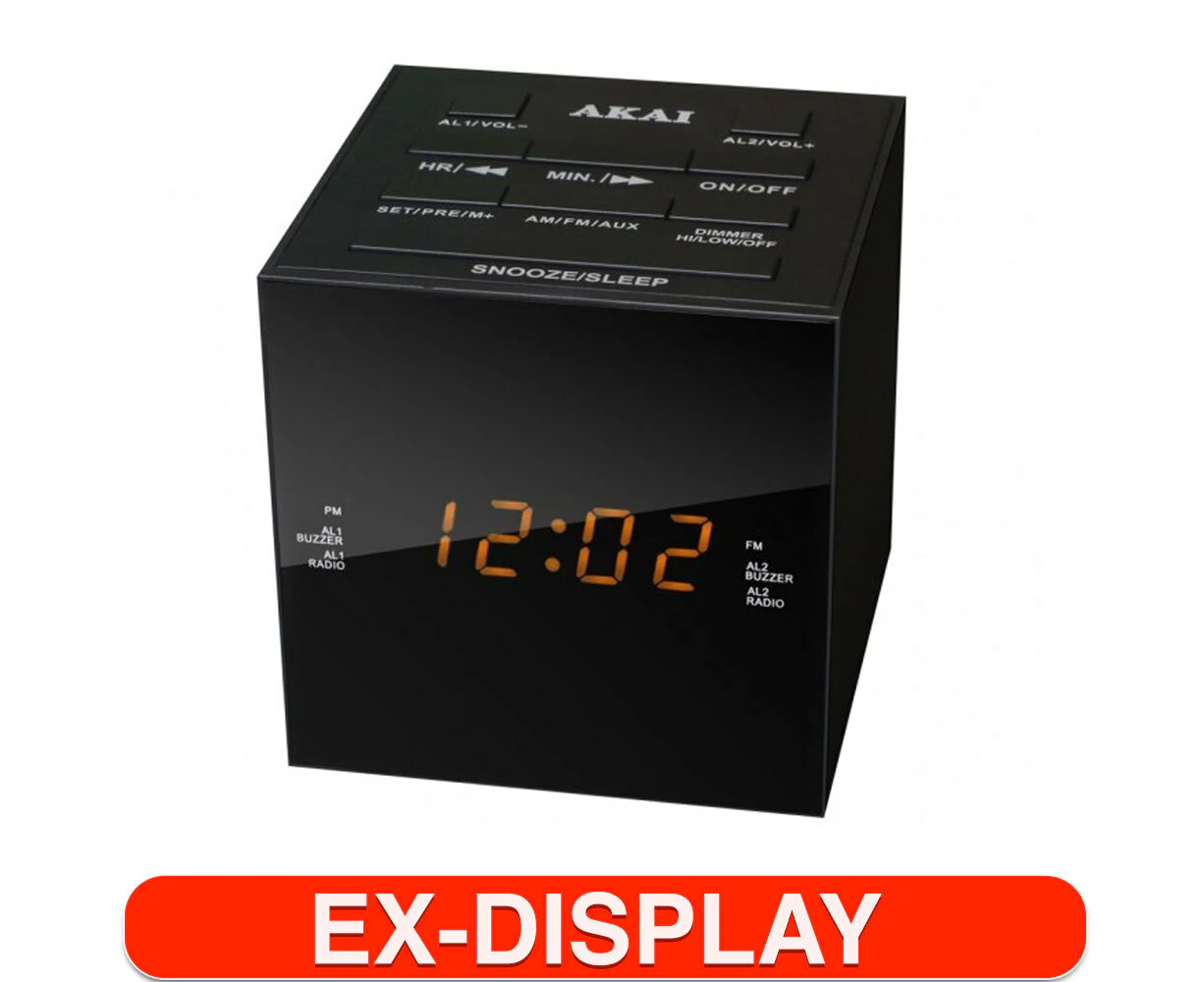 Akai Cube Black Alarm Clock Radio AM/FM USB Charging Port LED Dimmer Speakers - Refurbished Grade A