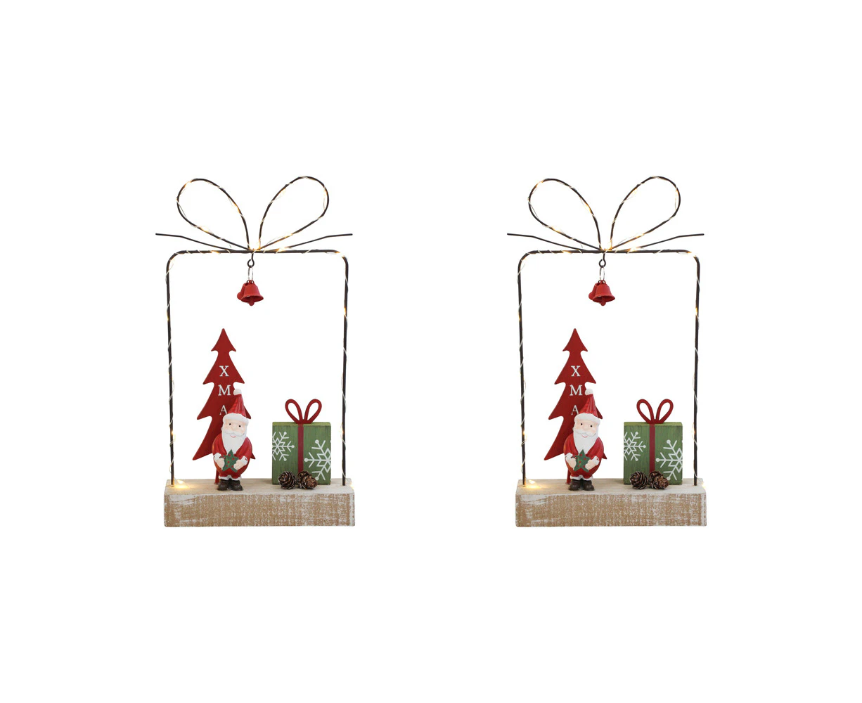 2PK LVD Metal/MDF LED Santa Tree Present Home/Living Room Xmas 27x19cm Decor