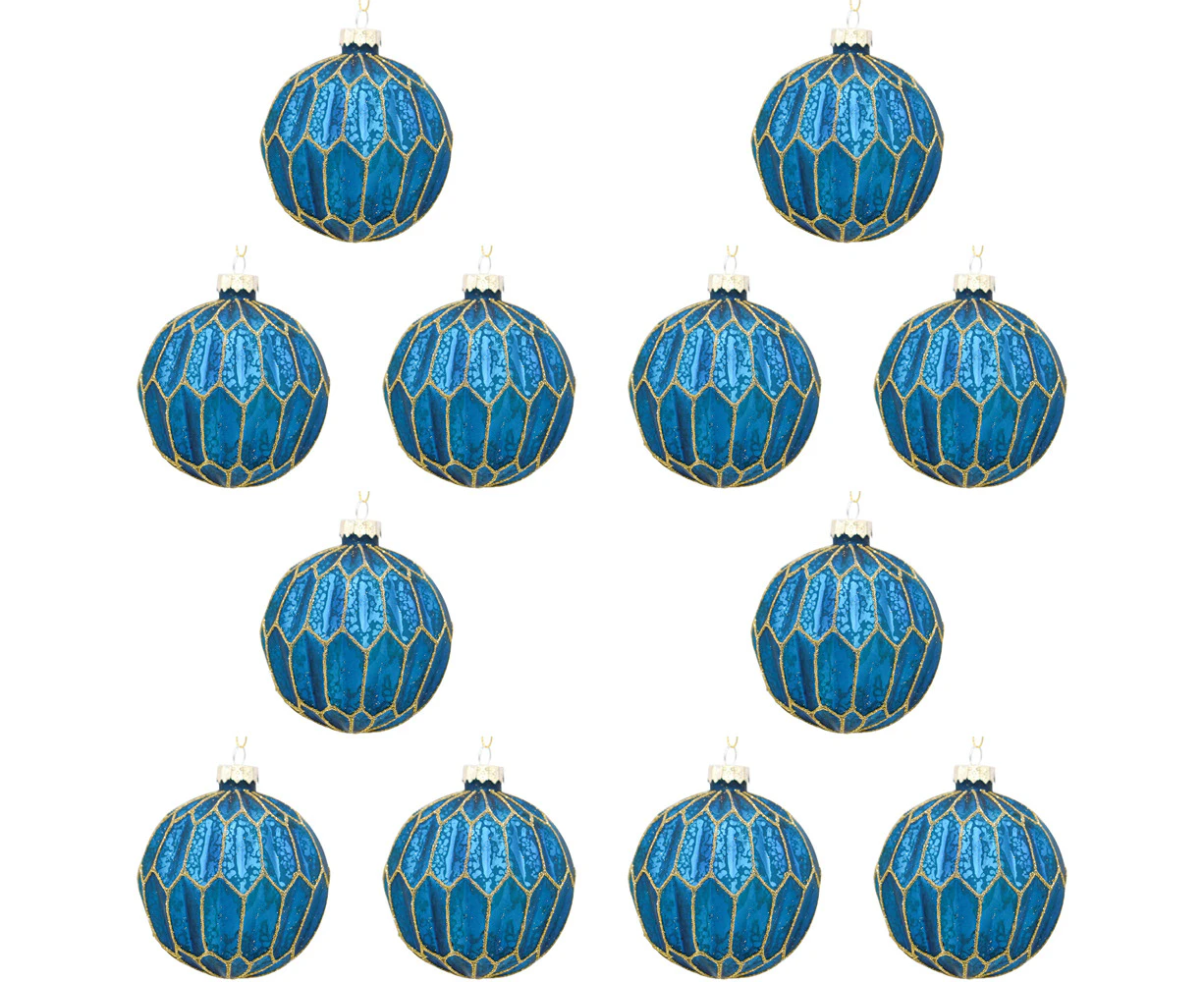 12PK LVD Glass Bauble Burlesque Home/Office Xmas Ornament Hanging Decor 8cm BLU