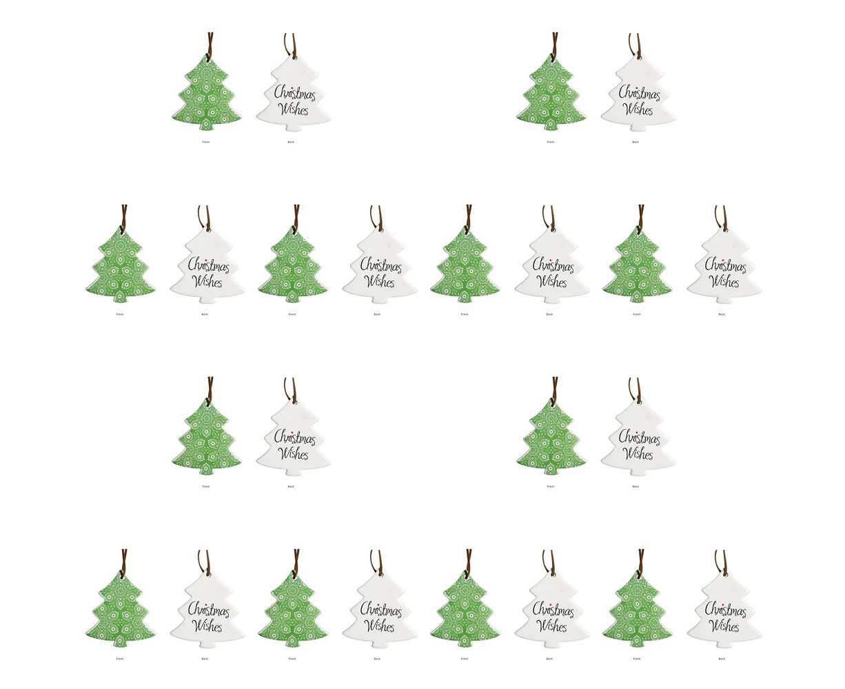 12PK LVD Ceramic Tree Indigenous Home Hanging X-mas Display Decor 8x9cm Green