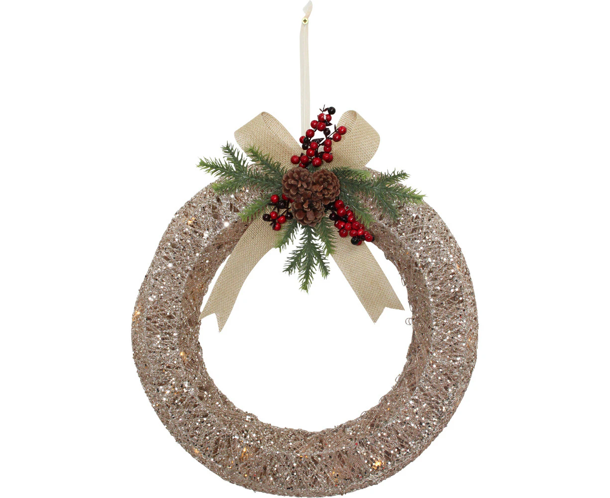 LVD Plastic LED Xmas Wreath Home/Office Christmas Display Decor 40x40cm Gold