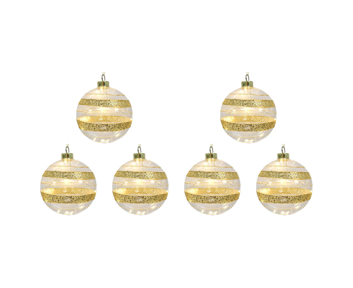 6PK LVD LED Glass Bauble XL Line Home/Office/Tabletop Seasonal Xmas Decor 12cm