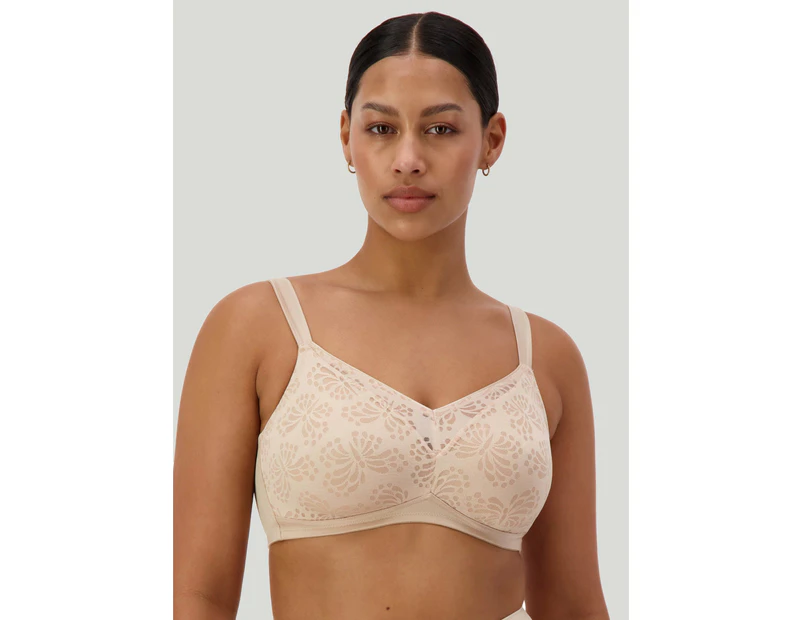 Triumph Lacy Minimiser N Wireless Wire Free Bra Women Comfy Underwear Plus Size - Beige