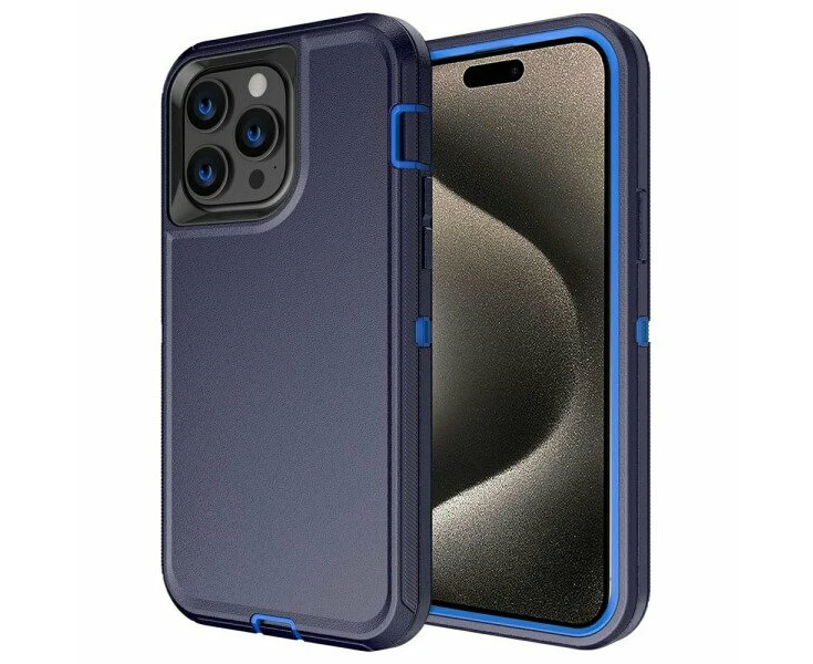 For Apple iPhone 16 Pro Max Case Drop Resistant Defender Tradies Heavy Duty Rugged Shockproof Tough Cover (Navy Blue)