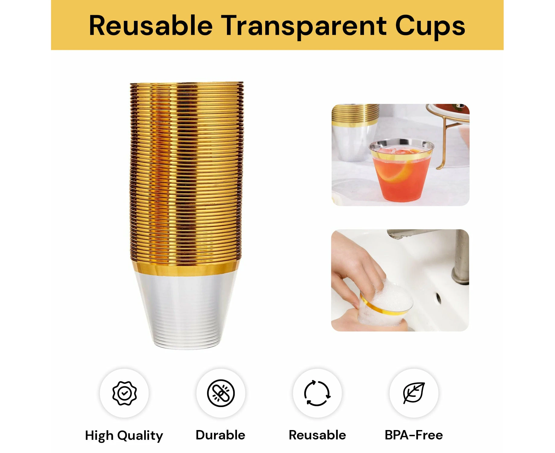 50PCs Reusable Transparent Cups