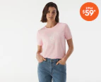 Tommy Hilfiger Women's Crest Logo Open Neck Tee / T-Shirt / Tshirt - Pastel Pink