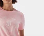 Tommy Hilfiger Women's Crest Logo Open Neck Tee / T-Shirt / Tshirt - Pastel Pink