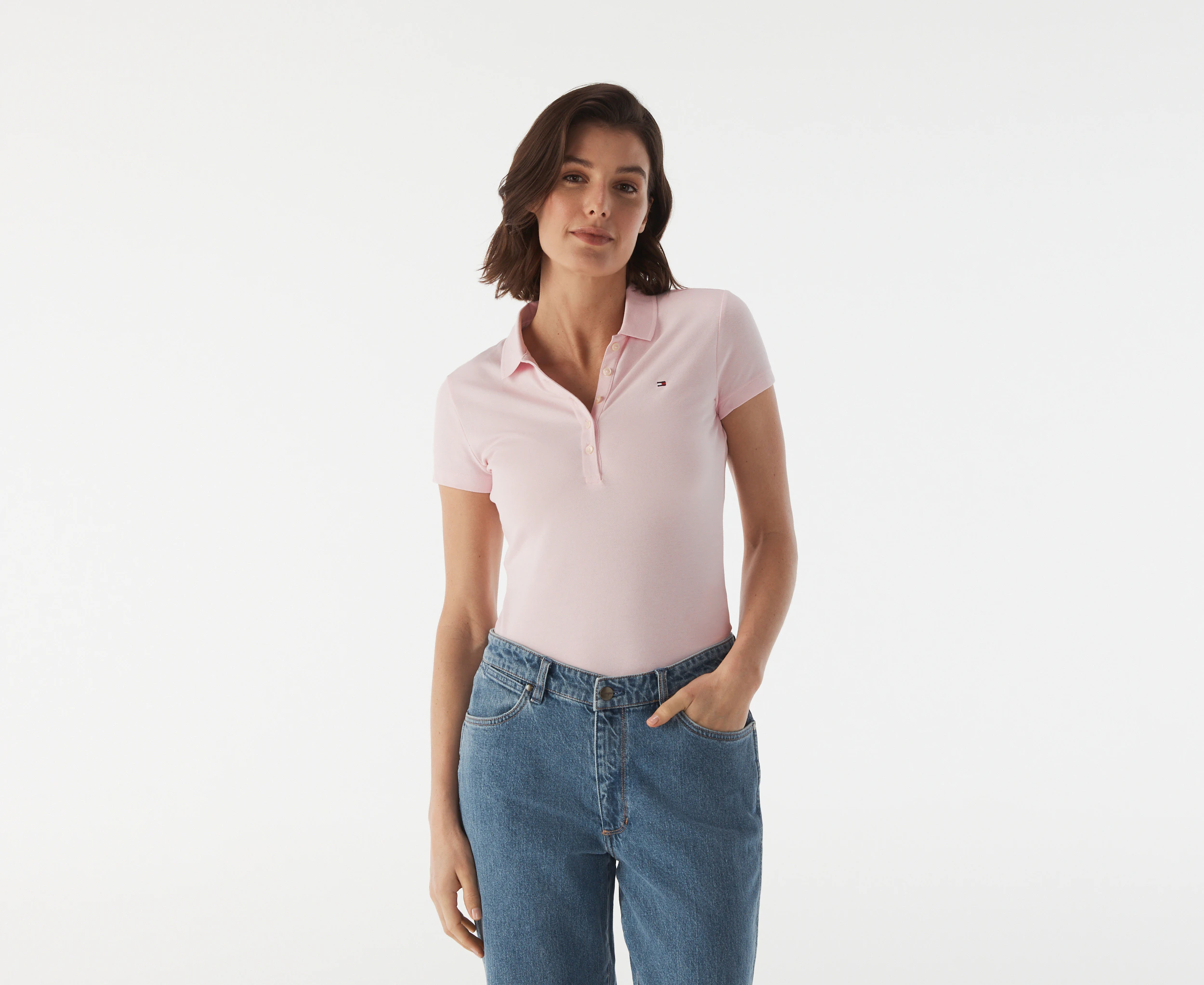 Tommy Hilfiger Women's Heritage Slim Fit Short Sleeve Polo Shirt - Cradle Pink